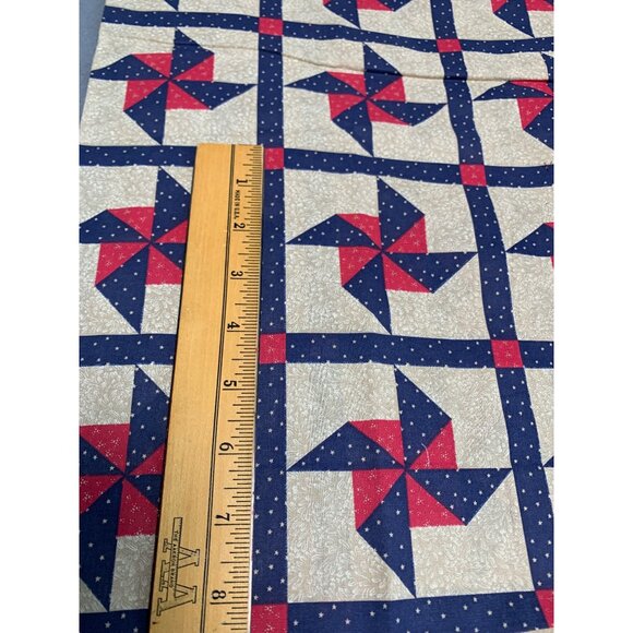Vintage Quilting Cotton Fabric 1/2 Yard Pinwheel Pattern Red & Blue on Beige - Picture 3 of 5